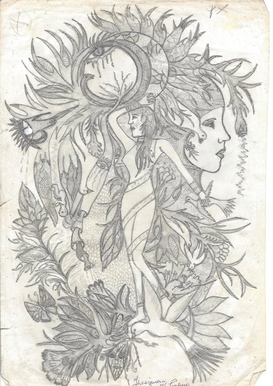 Desenho de mulher e flores 1