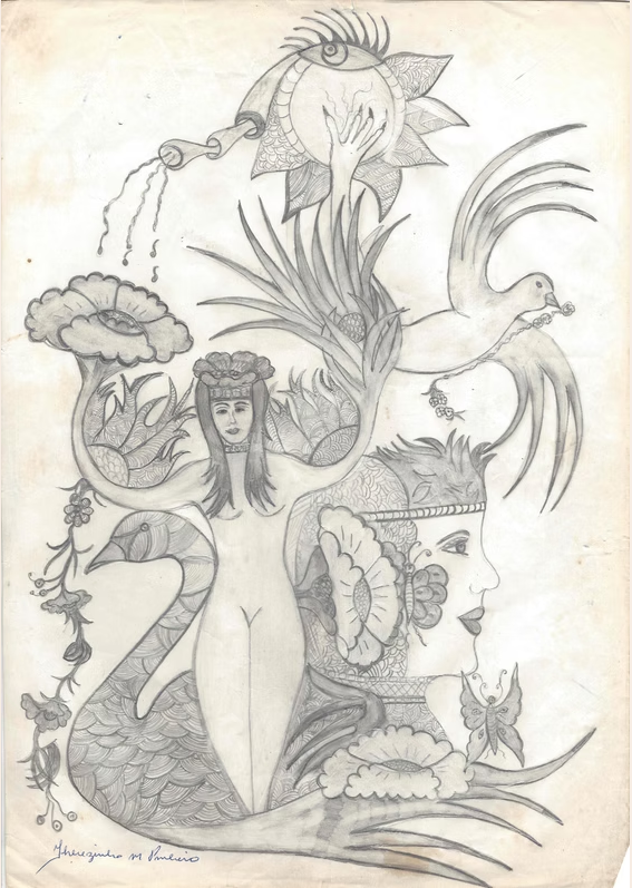 Desenho de mulher e flores 3