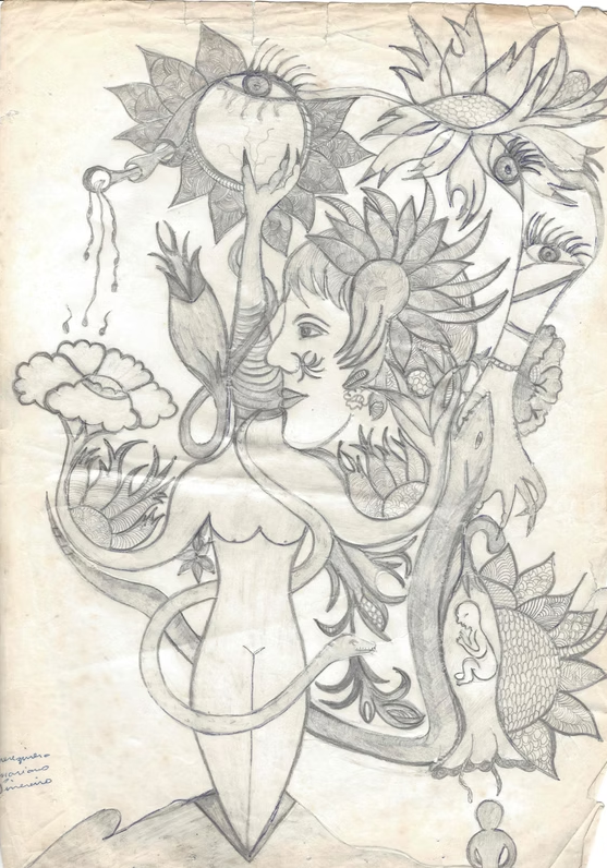 Desenho de mulher e flores 4